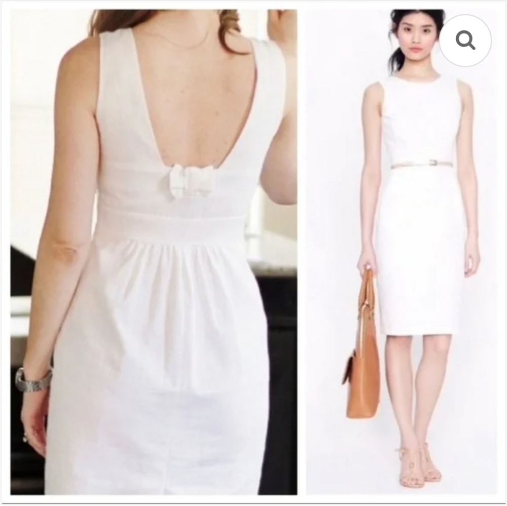 J. CREW Linen Blend Back Bow Sheath Dress Pockets 8